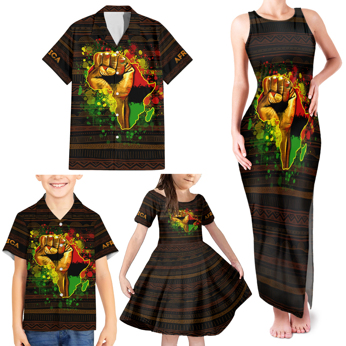 Black Power Family Matching Tank Maxi Dress and Hawaiian Shirt Africa Map - Wonder Print Shop