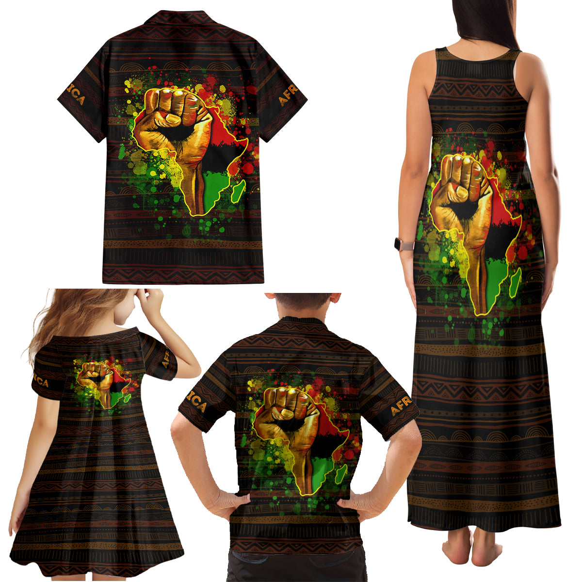 Black Power Family Matching Tank Maxi Dress and Hawaiian Shirt Africa Map - Wonder Print Shop