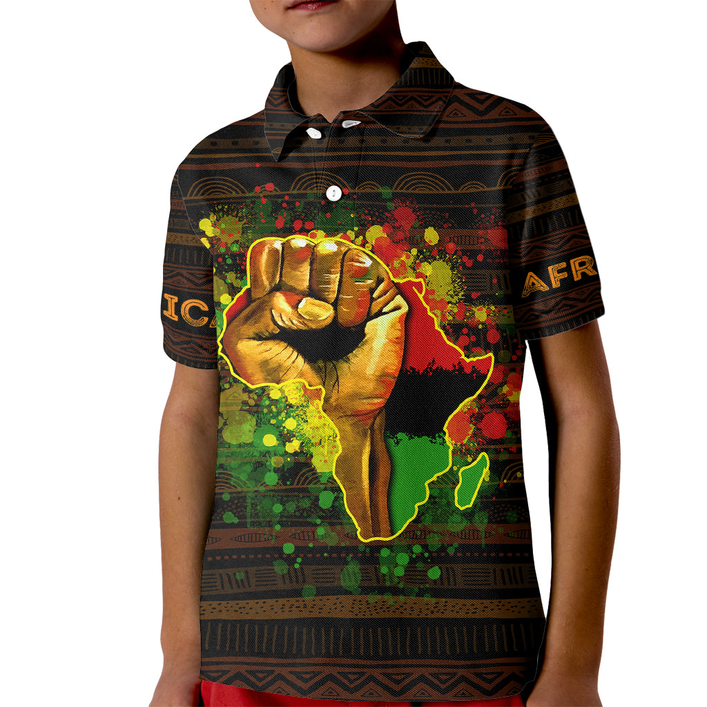 Black Power Kid Polo Shirt Africa Map - Wonder Print Shop