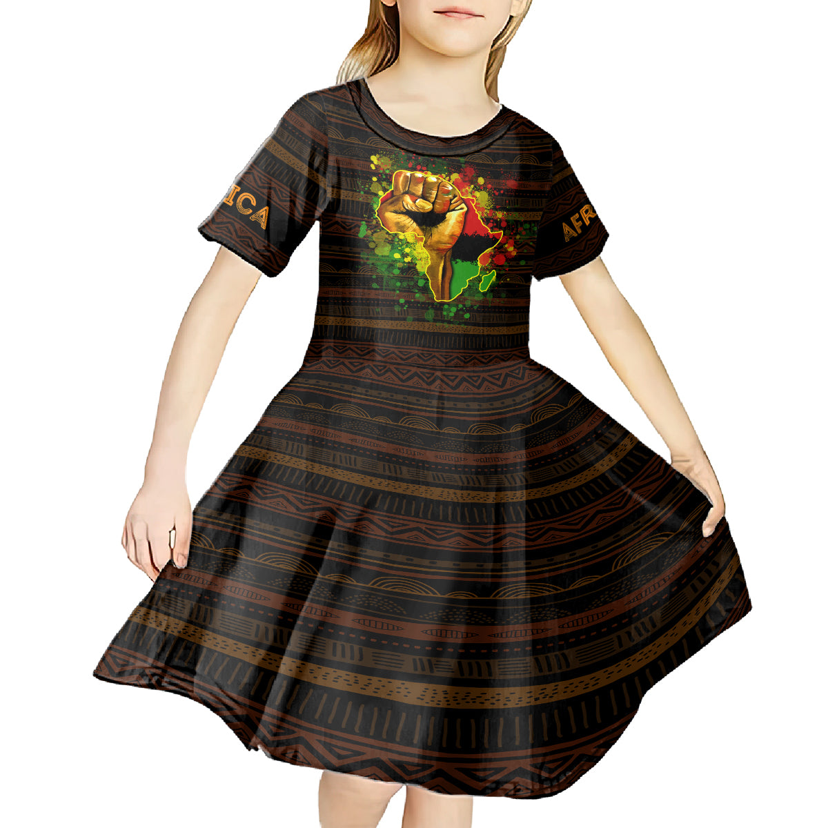 Black Power Kid Short Sleeve Dress Africa Map - Wonder Print Shop
