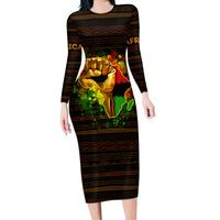 Black Power Long Sleeve Bodycon Dress Africa Map - Wonder Print Shop