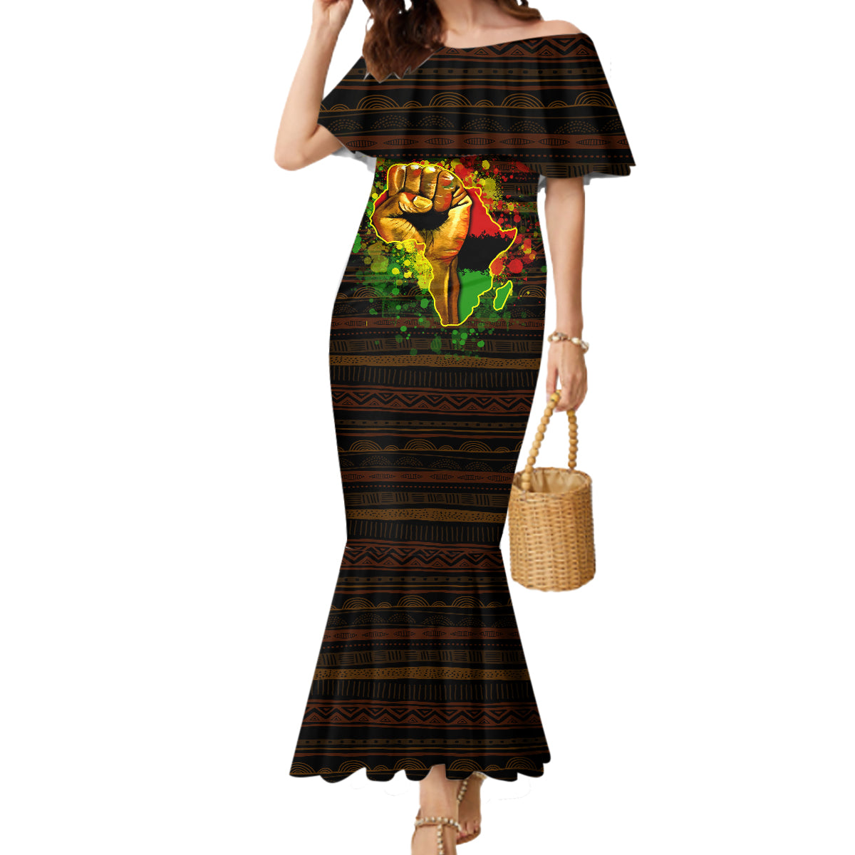Black Power Mermaid Dress Africa Map - Wonder Print Shop
