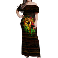 Black Power Off Shoulder Maxi Dress Africa Map - Wonder Print Shop