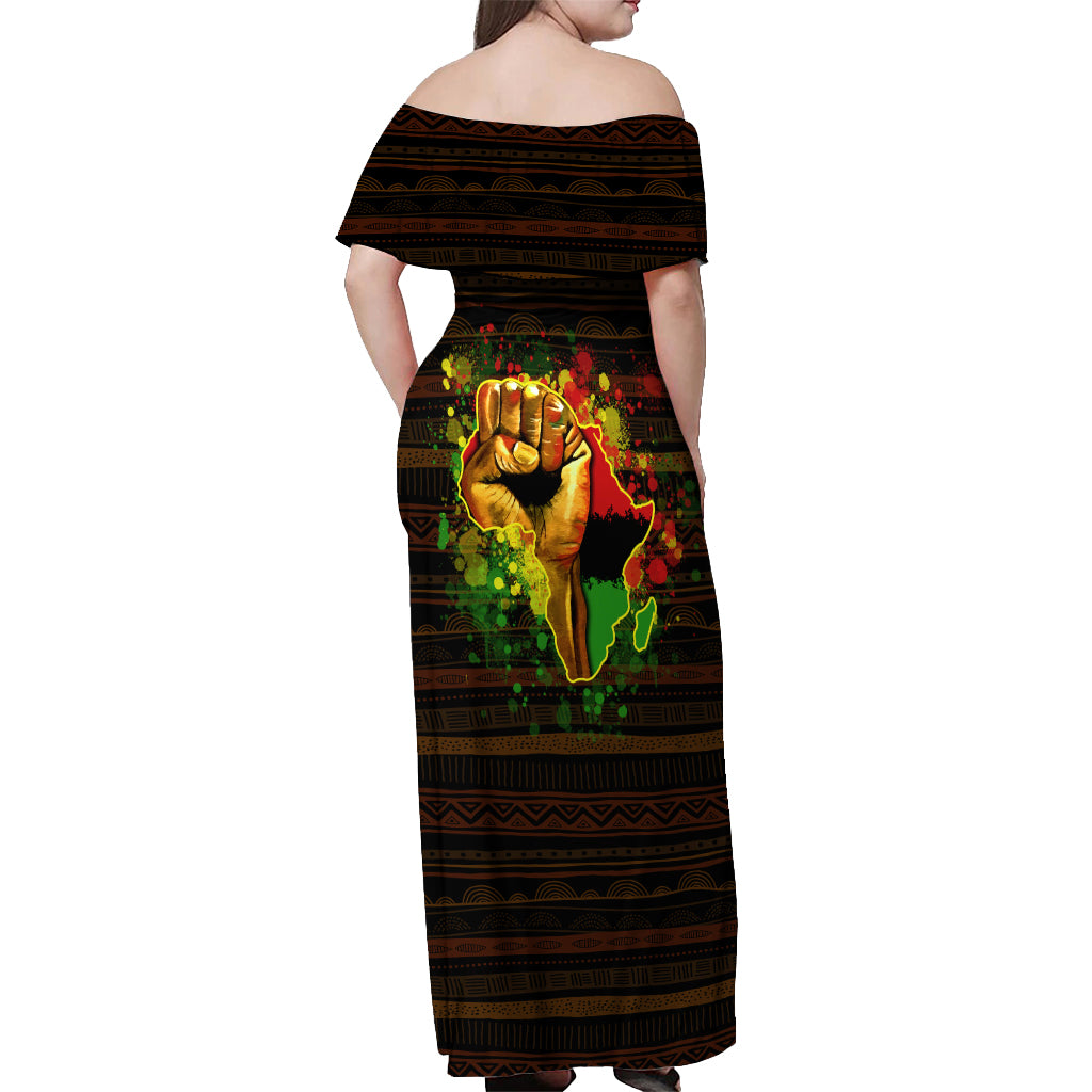 Black Power Off Shoulder Maxi Dress Africa Map - Wonder Print Shop