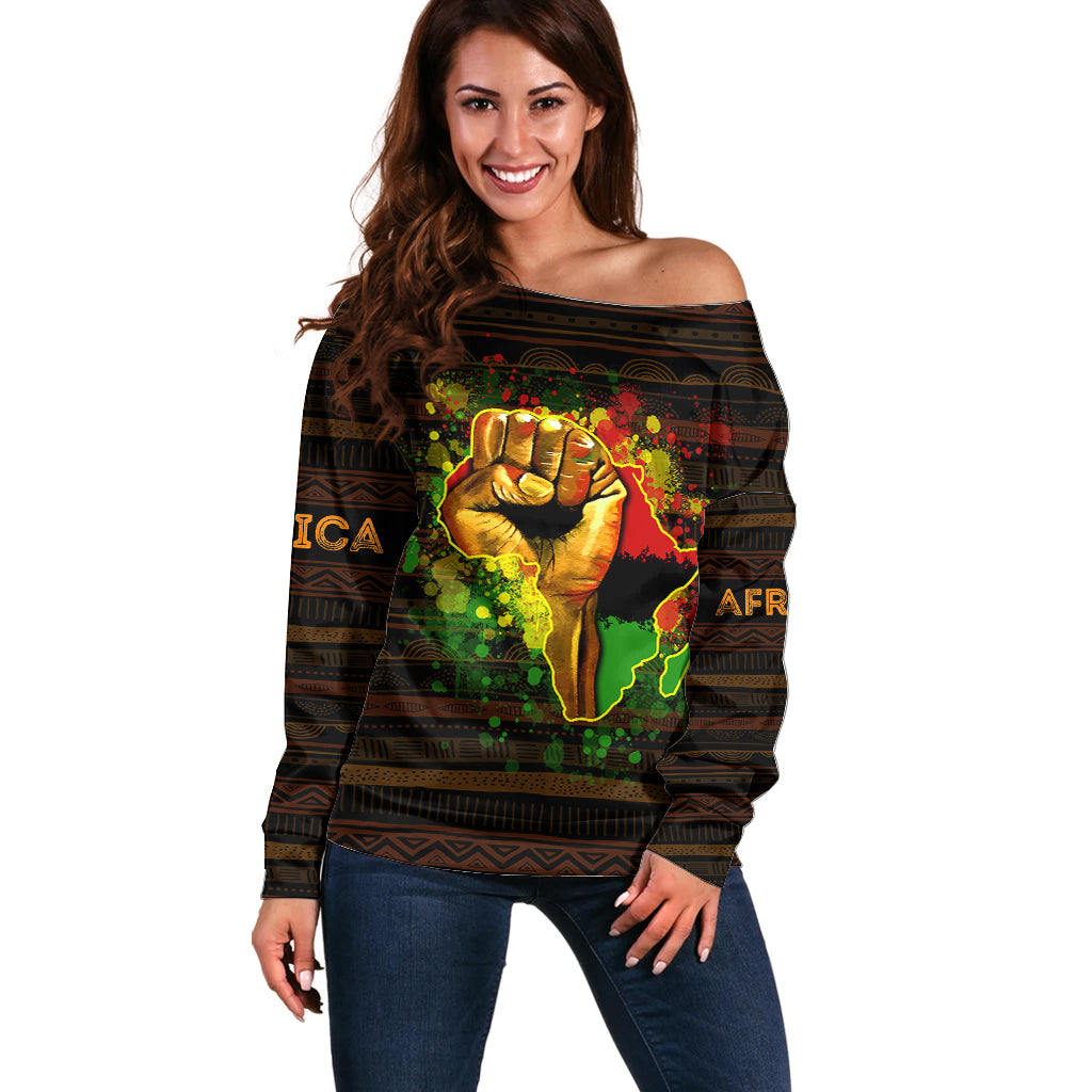 Black Power Off Shoulder Sweater Africa Map - Wonder Print Shop