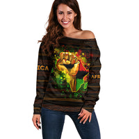 Black Power Off Shoulder Sweater Africa Map - Wonder Print Shop
