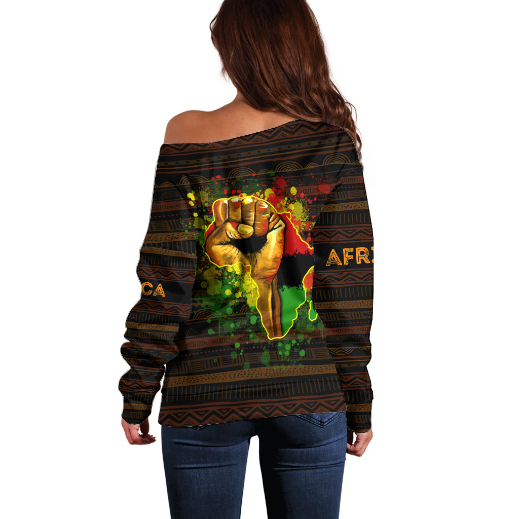 Black Power Off Shoulder Sweater Africa Map - Wonder Print Shop