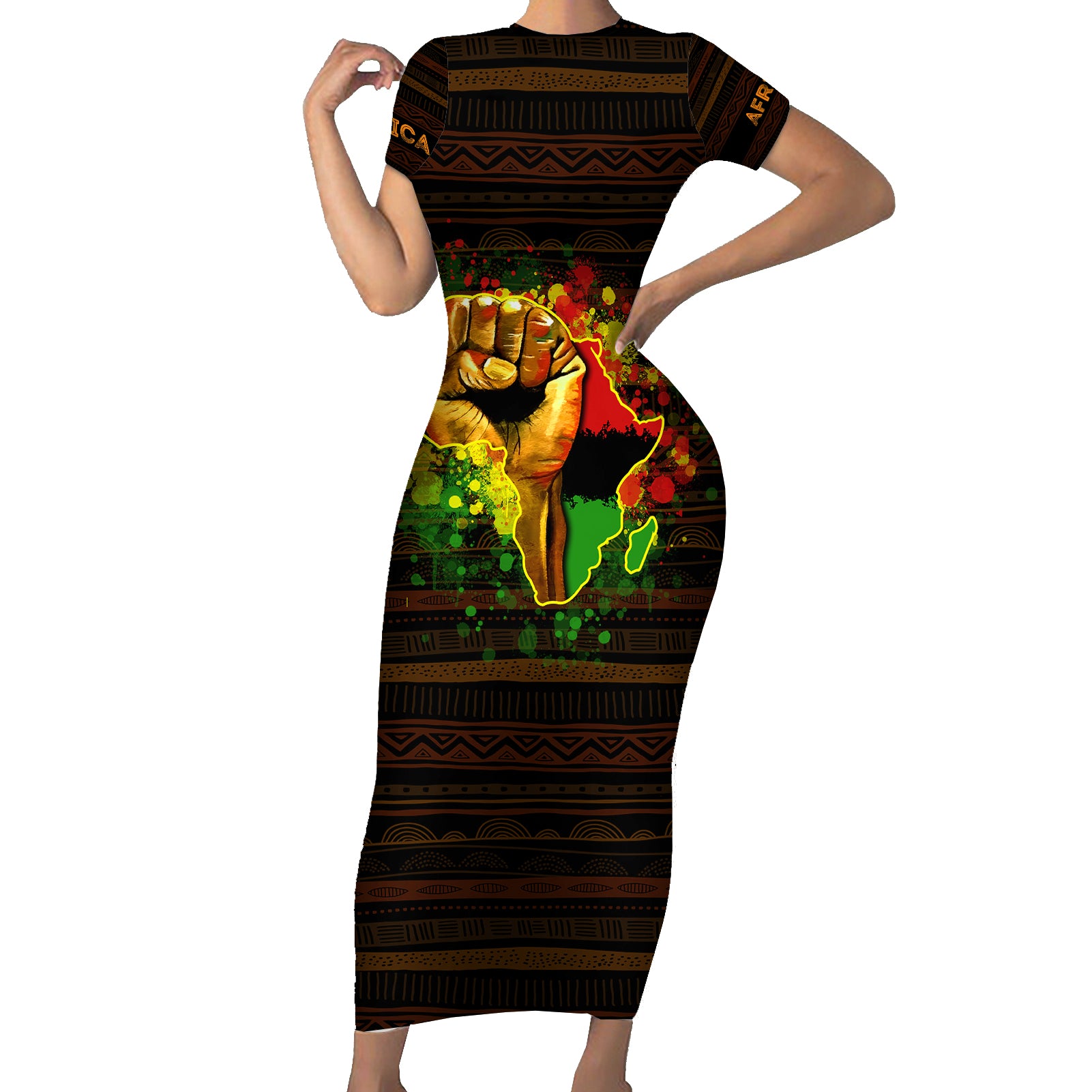 Black Power Short Sleeve Bodycon Dress Africa Map - Wonder Print Shop