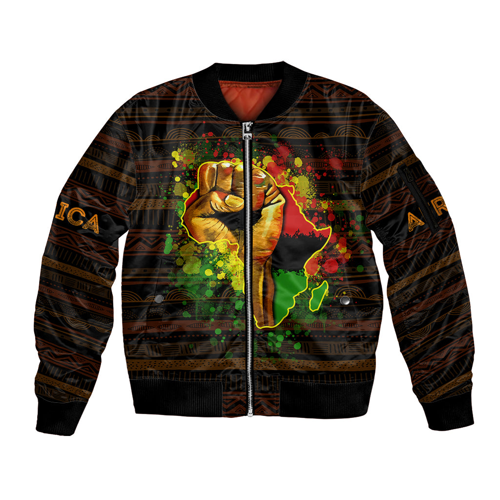 Black Power Sleeve Zip Bomber Jacket Africa Map - Wonder Print Shop