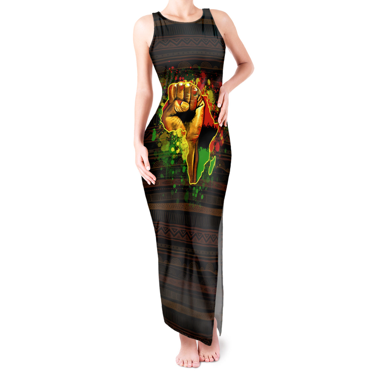 Black Power Tank Maxi Dress Africa Map - Wonder Print Shop