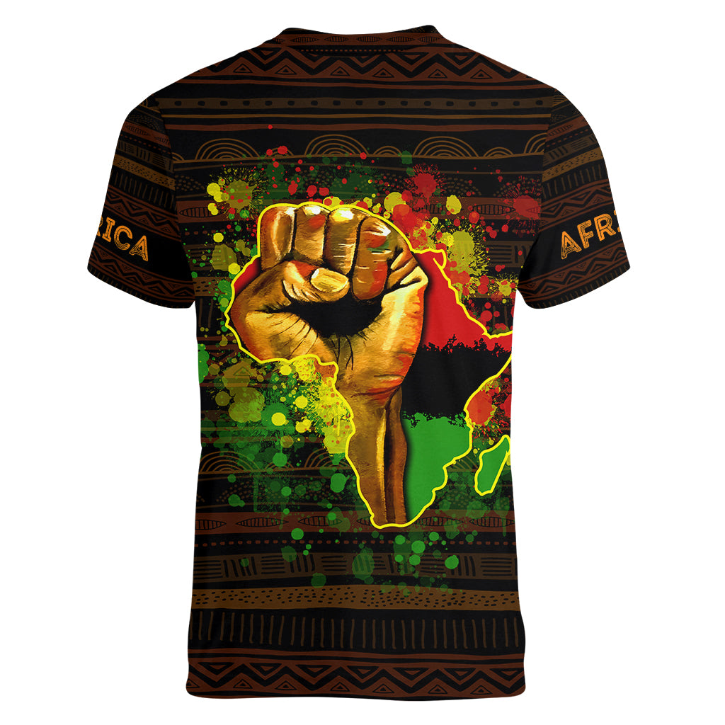 Black Power Women V Neck T Shirt Africa Map - Wonder Print Shop