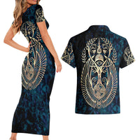 Adinkra Symbols Couples Matching Short Sleeve Bodycon Dress and Hawaiian Shirt Tree of Life - Wonder Print Shop