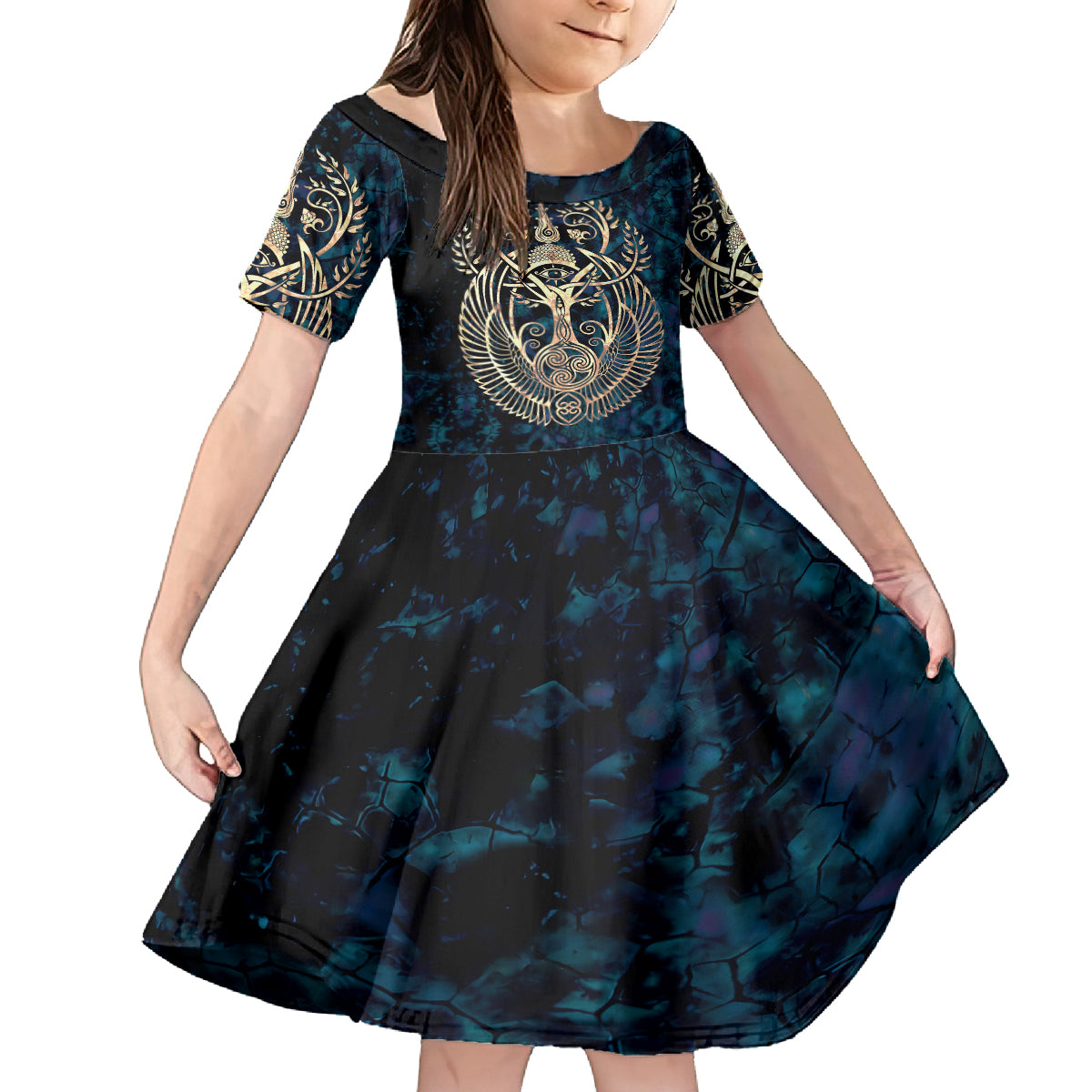 Adinkra Symbols Kid Short Sleeve Dress Tree of Life - Wonder Print Shop
