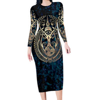 Adinkra Symbols Long Sleeve Bodycon Dress Tree of Life - Wonder Print Shop