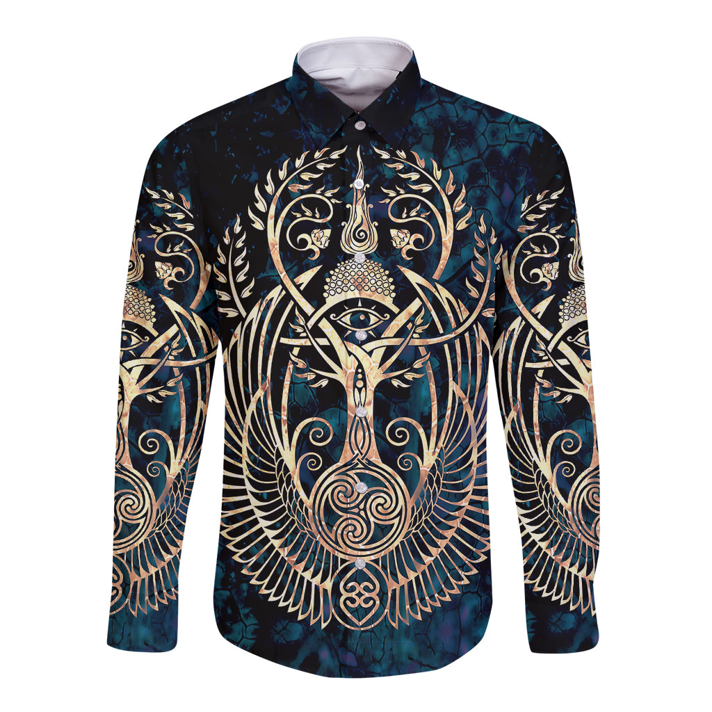 Adinkra Symbols Long Sleeve Button Shirt Tree of Life - Wonder Print Shop