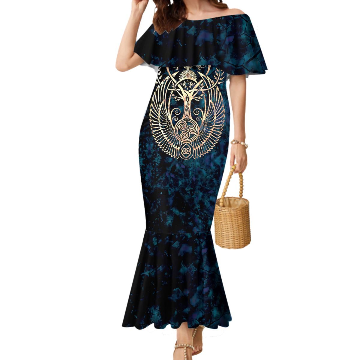 Adinkra Symbols Mermaid Dress Tree of Life - Wonder Print Shop