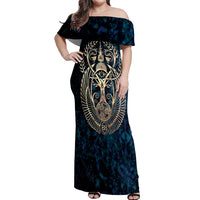 Adinkra Symbols Off Shoulder Maxi Dress Tree of Life - Wonder Print Shop