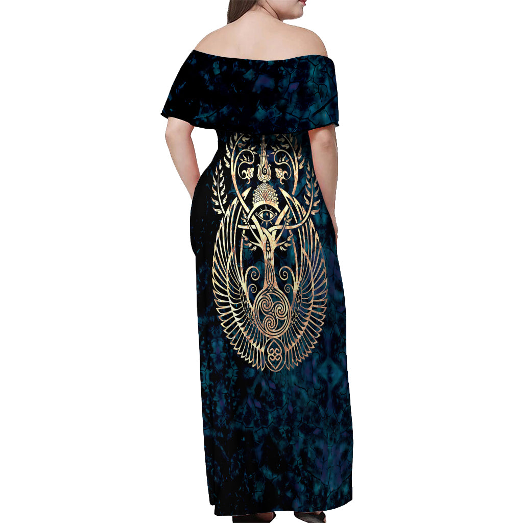 Adinkra Symbols Off Shoulder Maxi Dress Tree of Life - Wonder Print Shop