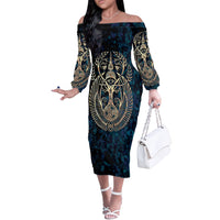 Adinkra Symbols Off The Shoulder Long Sleeve Dress Tree of Life - Wonder Print Shop