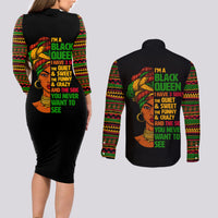 Three Sides Of Me Couples Matching Long Sleeve Bodycon Dress and Long Sleeve Button Shirts African Women Black Queen - Wonder Print Shop