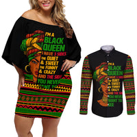 Three Sides Of Me Couples Matching Off Shoulder Short Dress and Long Sleeve Button Shirts African Women Black Queen - Wonder Print Shop