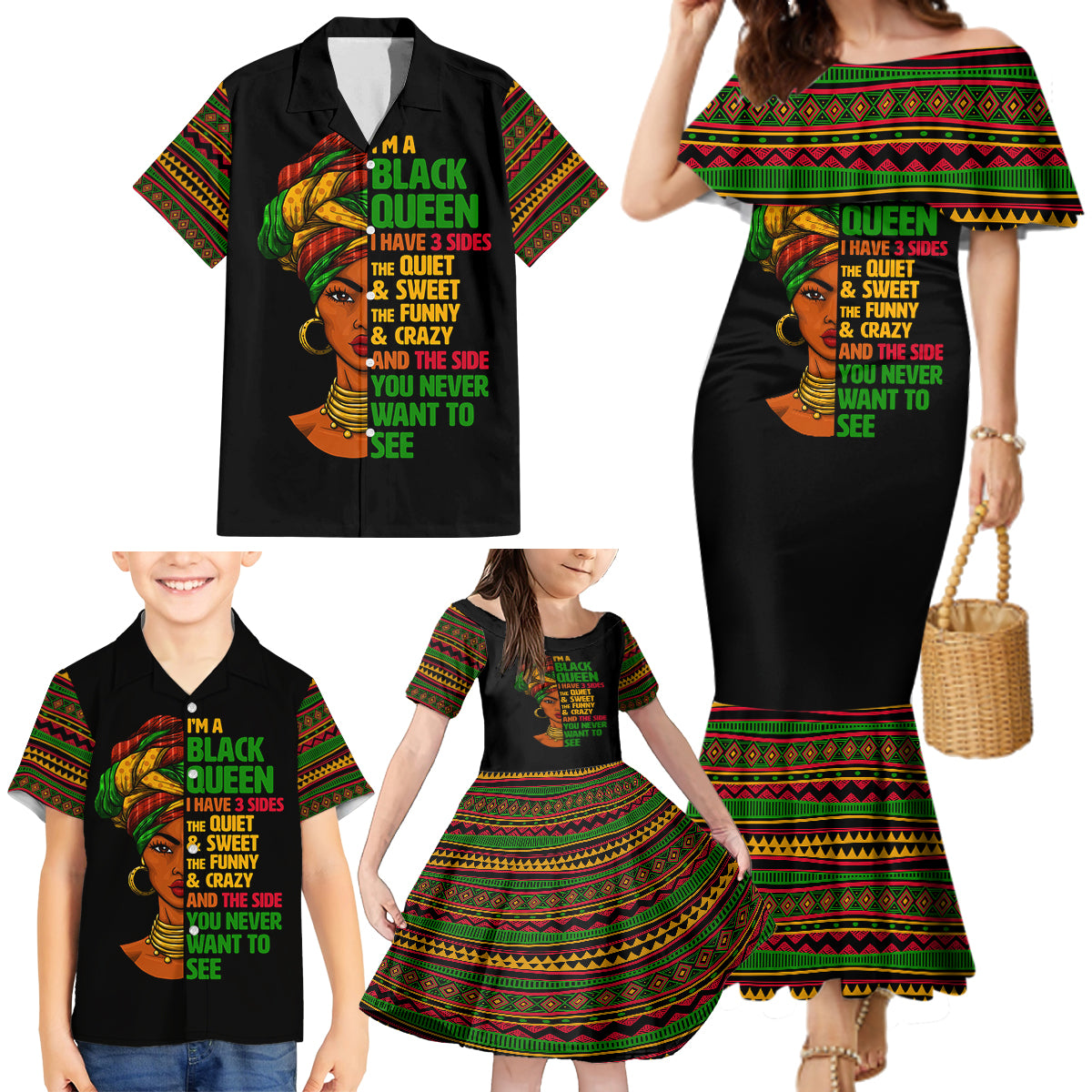 Three Sides Of Me Family Matching Mermaid Dress and Hawaiian Shirt African Women Black Queen - Wonder Print Shop