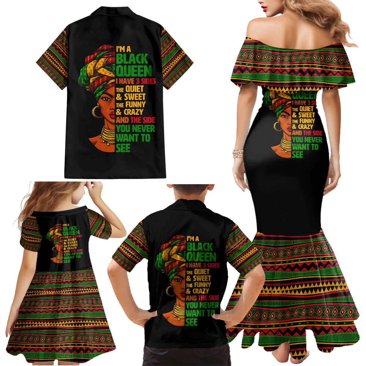Three Sides Of Me Family Matching Mermaid Dress and Hawaiian Shirt African Women Black Queen - Wonder Print Shop