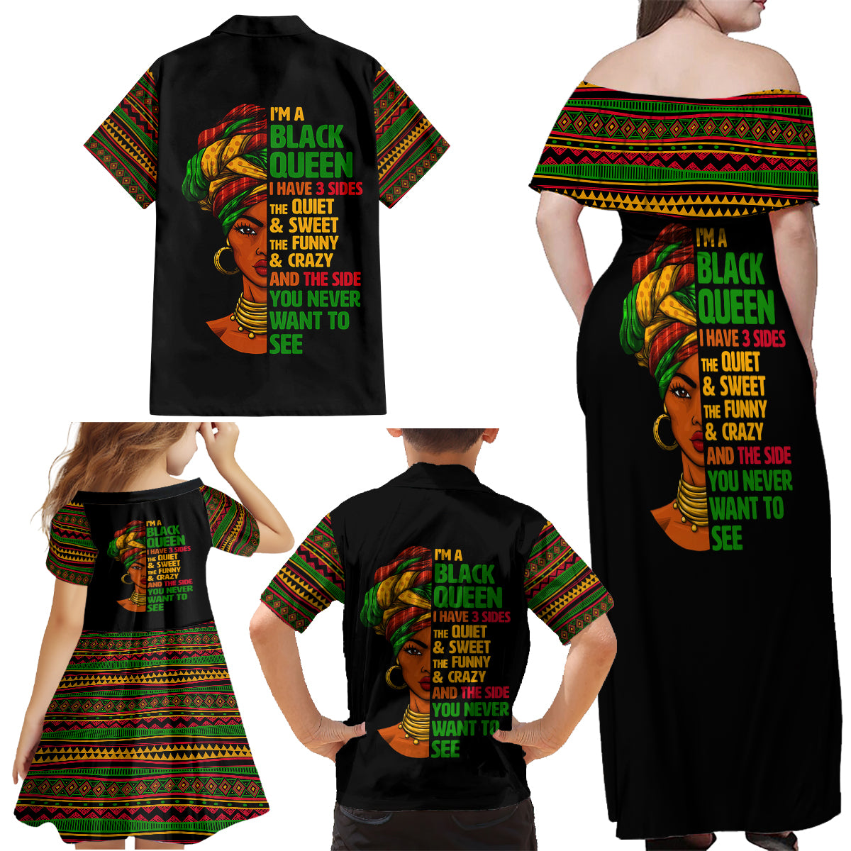 Three Sides Of Me Family Matching Off Shoulder Maxi Dress and Hawaiian Shirt African Women Black Queen - Wonder Print Shop
