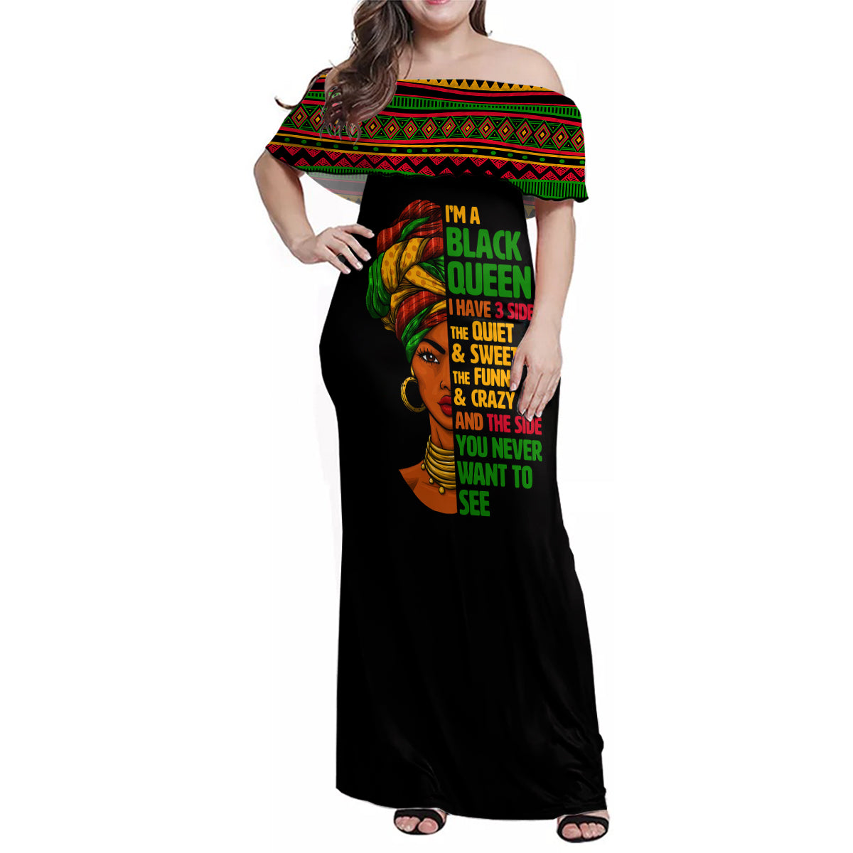 Three Sides Of Me Family Matching Off Shoulder Maxi Dress and Hawaiian Shirt African Women Black Queen - Wonder Print Shop