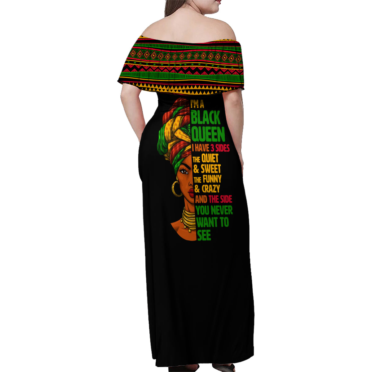 Three Sides Of Me Family Matching Off Shoulder Maxi Dress and Hawaiian Shirt African Women Black Queen - Wonder Print Shop
