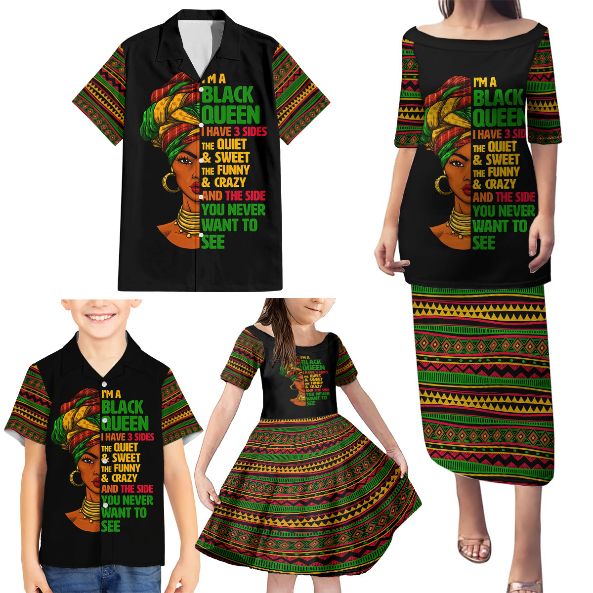 Three Sides Of Me Family Matching Puletasi Dress and Hawaiian Shirt African Women Black Queen - Wonder Print Shop