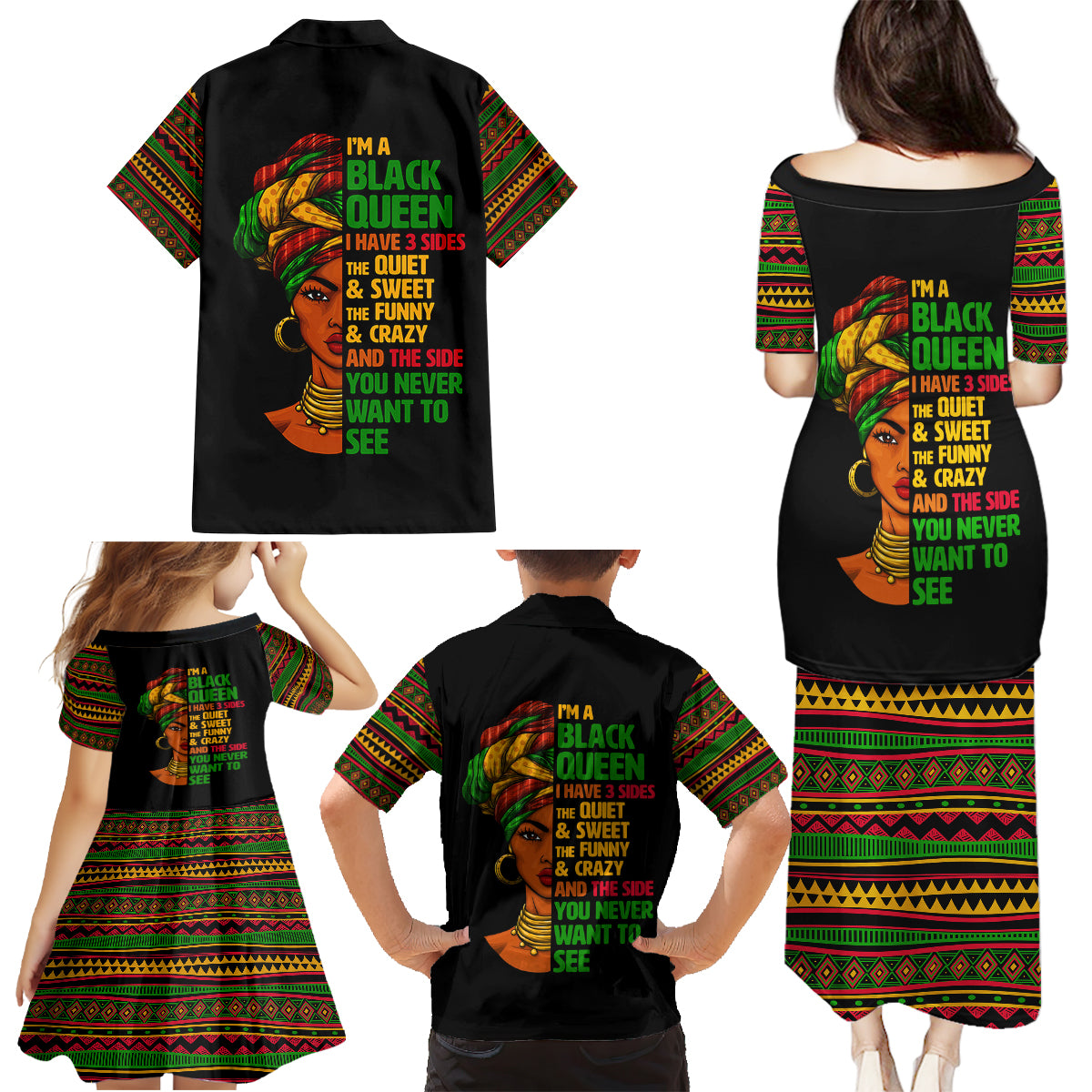 Three Sides Of Me Family Matching Puletasi Dress and Hawaiian Shirt African Women Black Queen - Wonder Print Shop