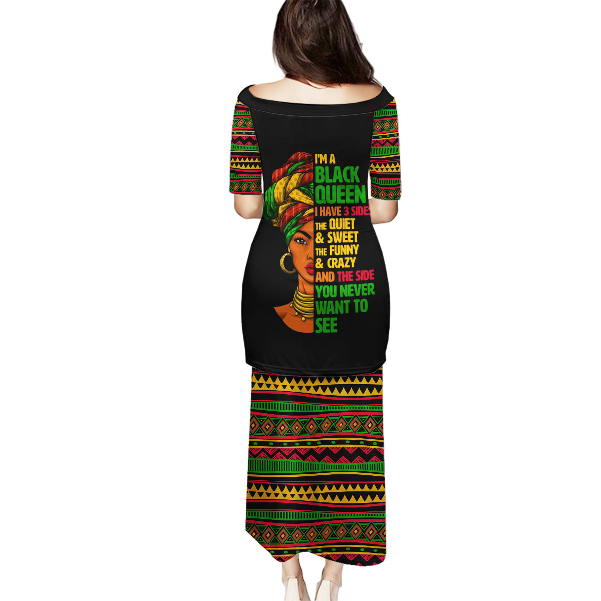 Three Sides Of Me Family Matching Puletasi Dress and Hawaiian Shirt African Women Black Queen - Wonder Print Shop