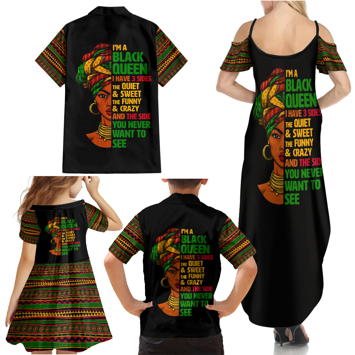 Three Sides Of Me Family Matching Summer Maxi Dress and Hawaiian Shirt African Women Black Queen - Wonder Print Shop