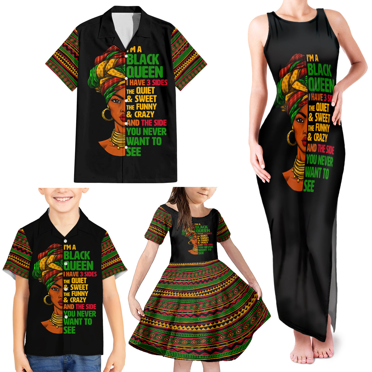 Three Sides Of Me Family Matching Tank Maxi Dress and Hawaiian Shirt African Women Black Queen - Wonder Print Shop