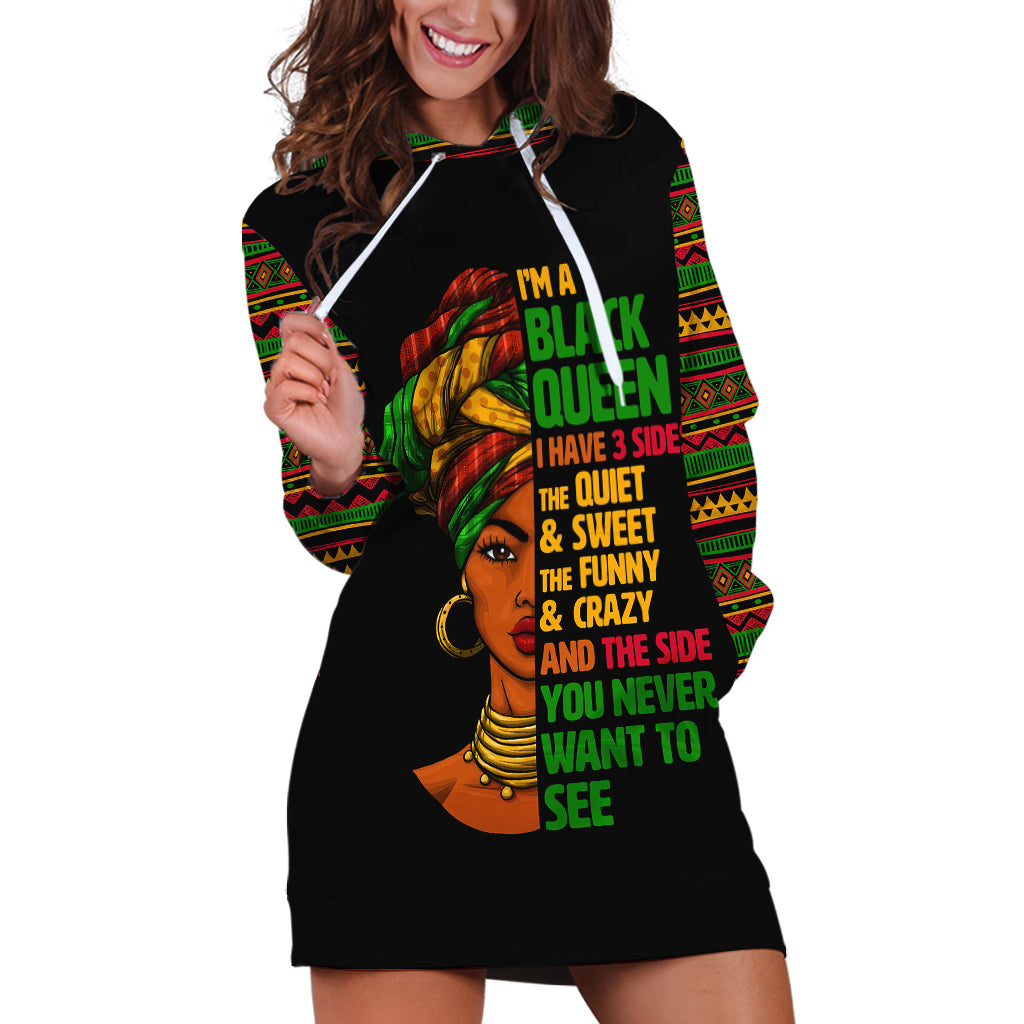 Three Sides Of Me Hoodie Dress African Women Black Queen - Wonder Print Shop