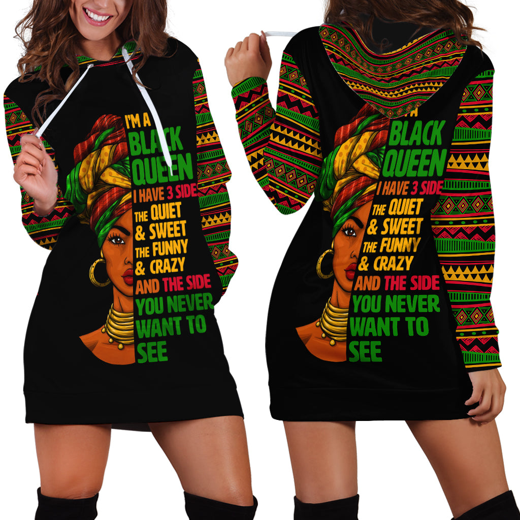 Three Sides Of Me Hoodie Dress African Women Black Queen - Wonder Print Shop