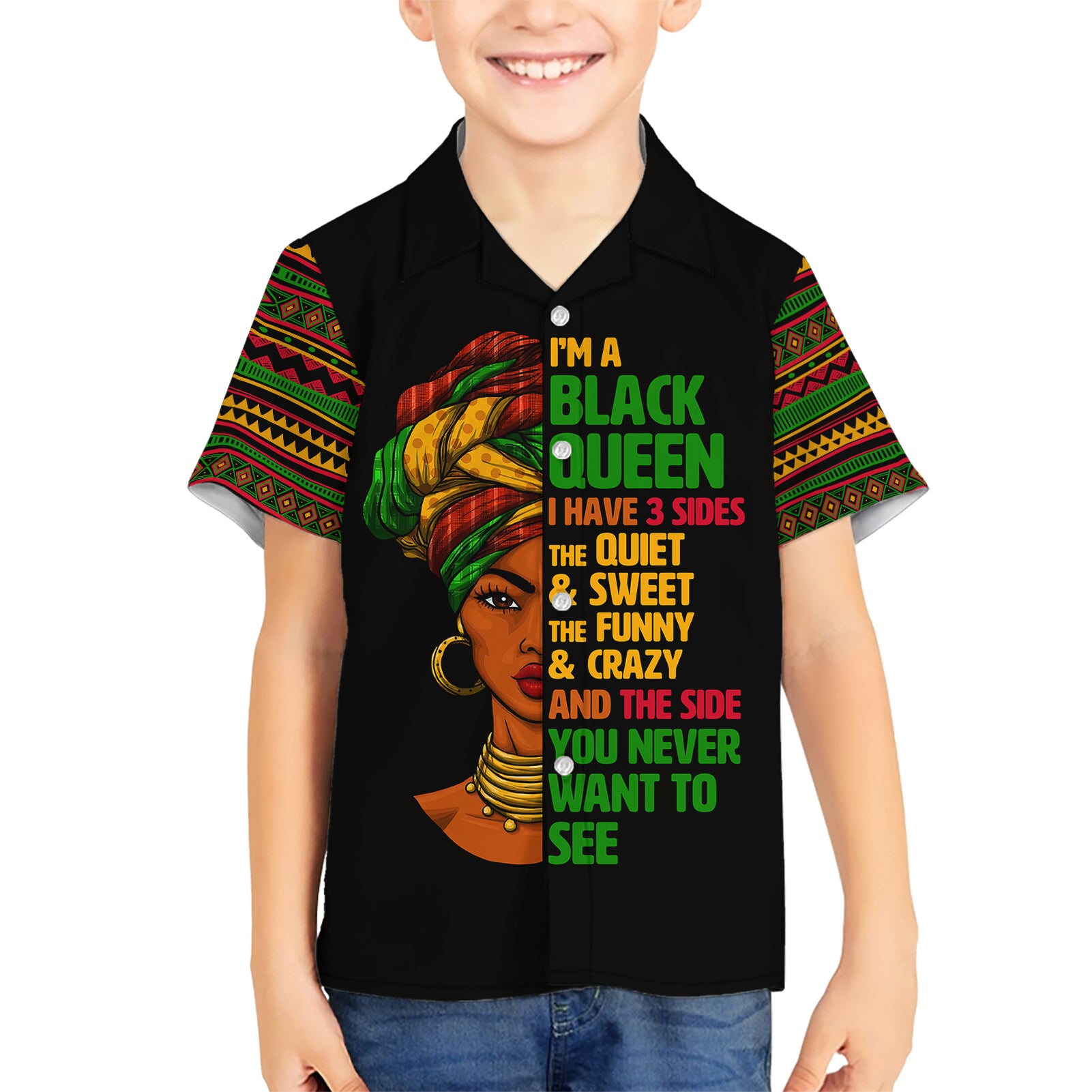 Three Sides Of Me Kid Hawaiian Shirt African Women Black Queen - Wonder Print Shop