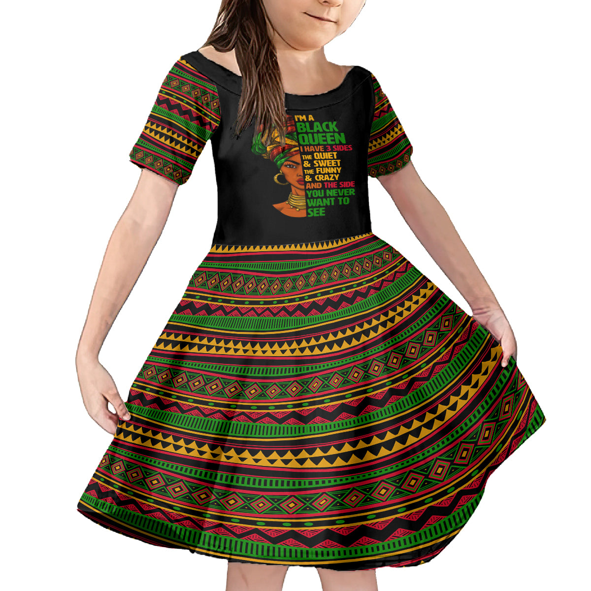 Three Sides Of Me Kid Short Sleeve Dress African Women Black Queen - Wonder Print Shop