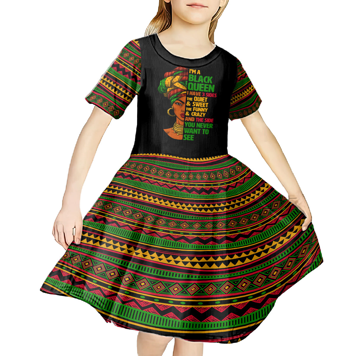 Three Sides Of Me Kid Short Sleeve Dress African Women Black Queen - Wonder Print Shop