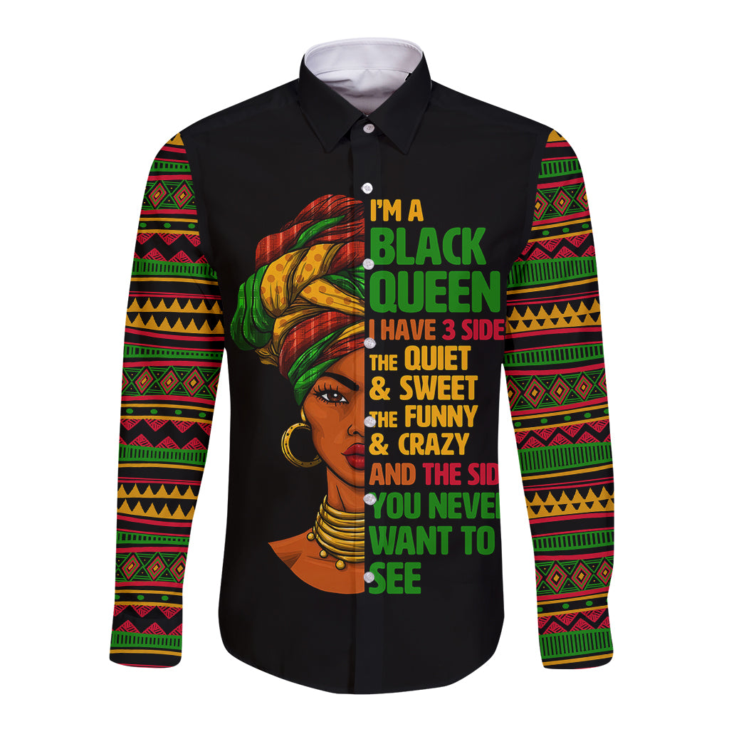 Three Sides Of Me Long Sleeve Button Shirt African Women Black Queen - Wonder Print Shop