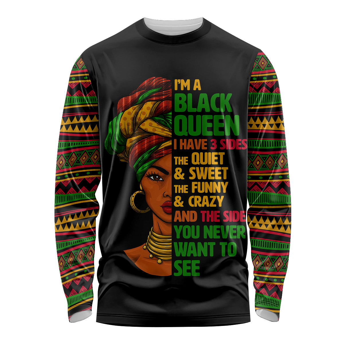 Three Sides Of Me Long Sleeve Shirt African Women Black Queen - Wonder Print Shop