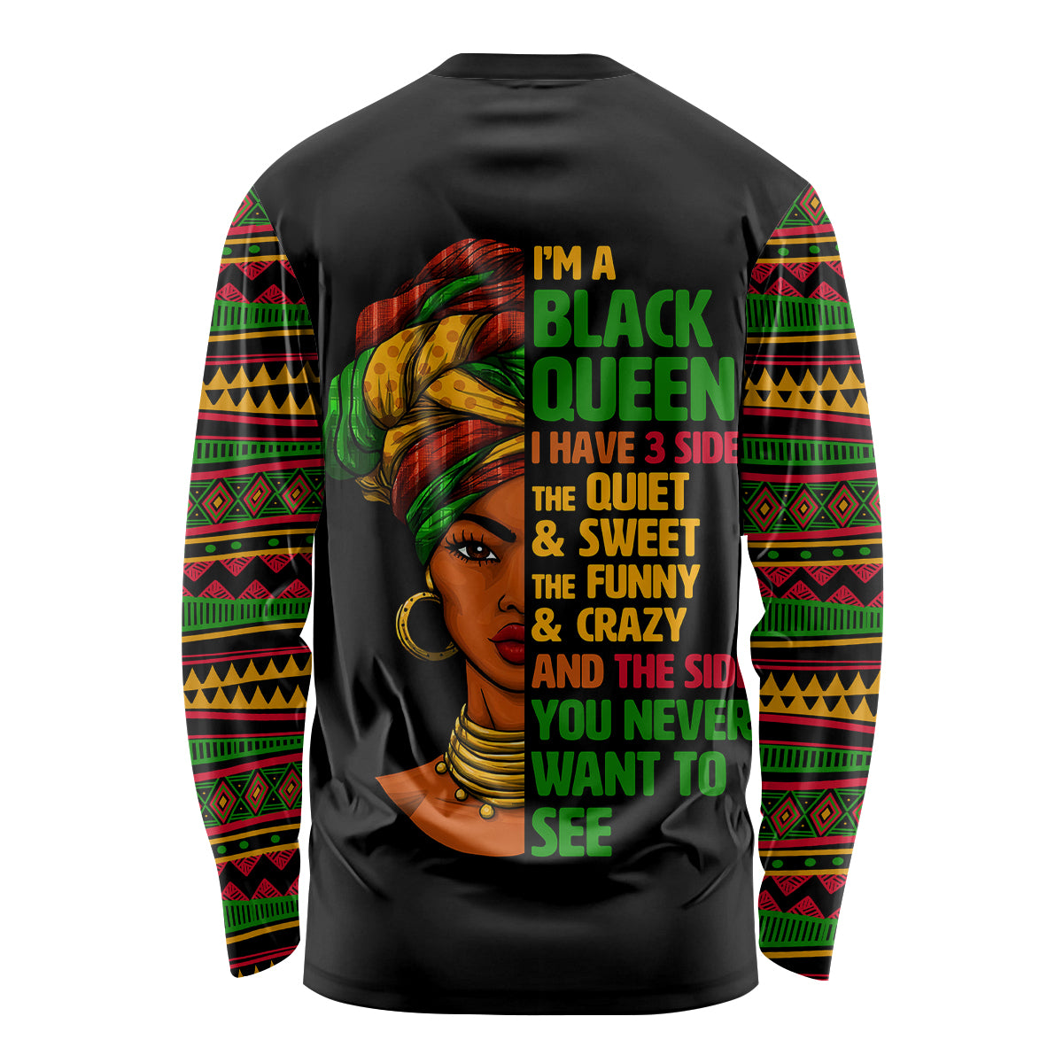 Three Sides Of Me Long Sleeve Shirt African Women Black Queen - Wonder Print Shop