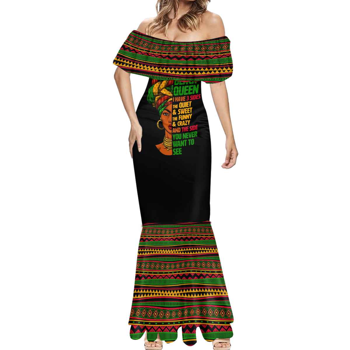 Three Sides Of Me Mermaid Dress African Women Black Queen - Wonder Print Shop
