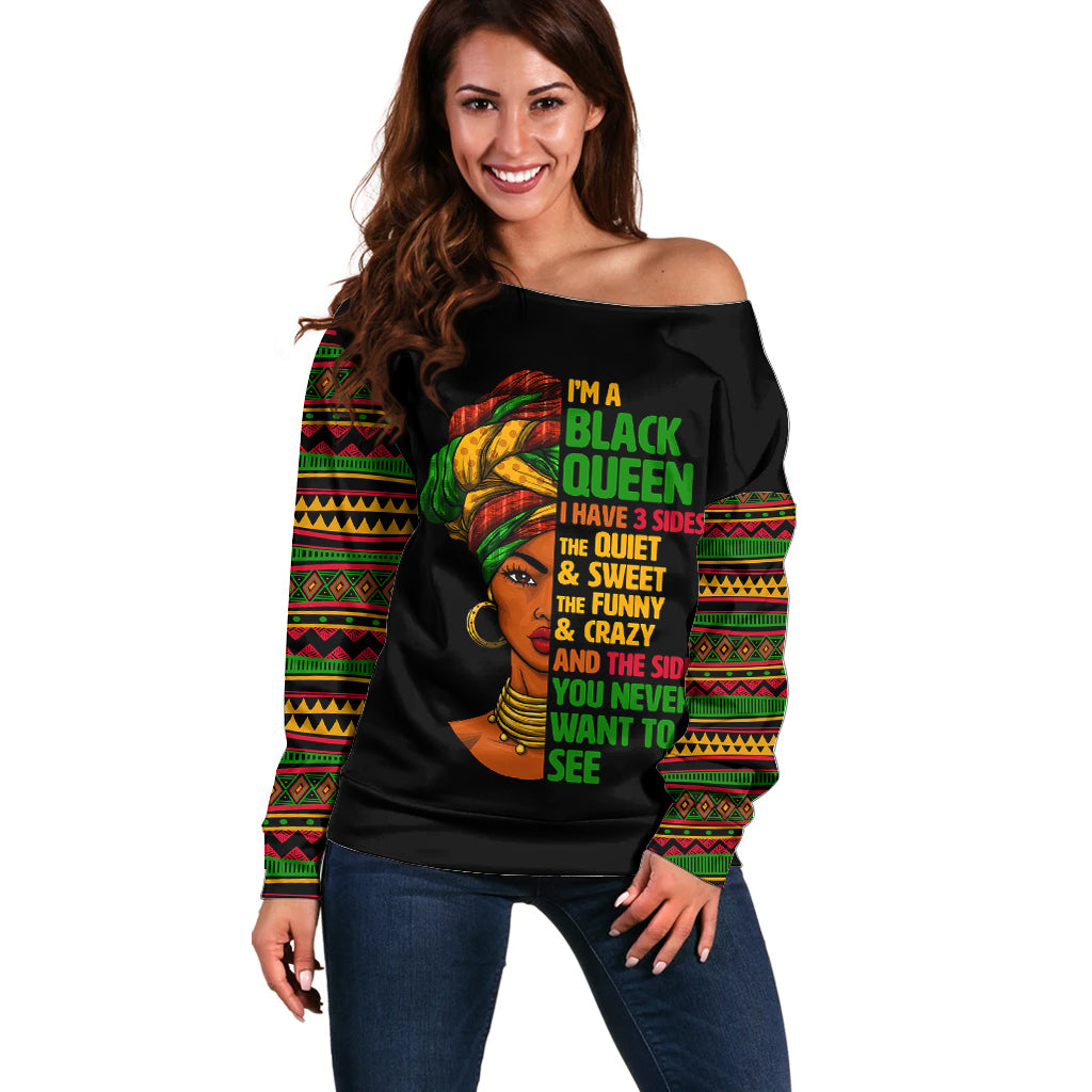 Three Sides Of Me Off Shoulder Sweater African Women Black Queen - Wonder Print Shop