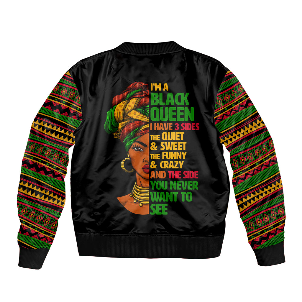 Three Sides Of Me Sleeve Zip Bomber Jacket African Women Black Queen - Wonder Print Shop