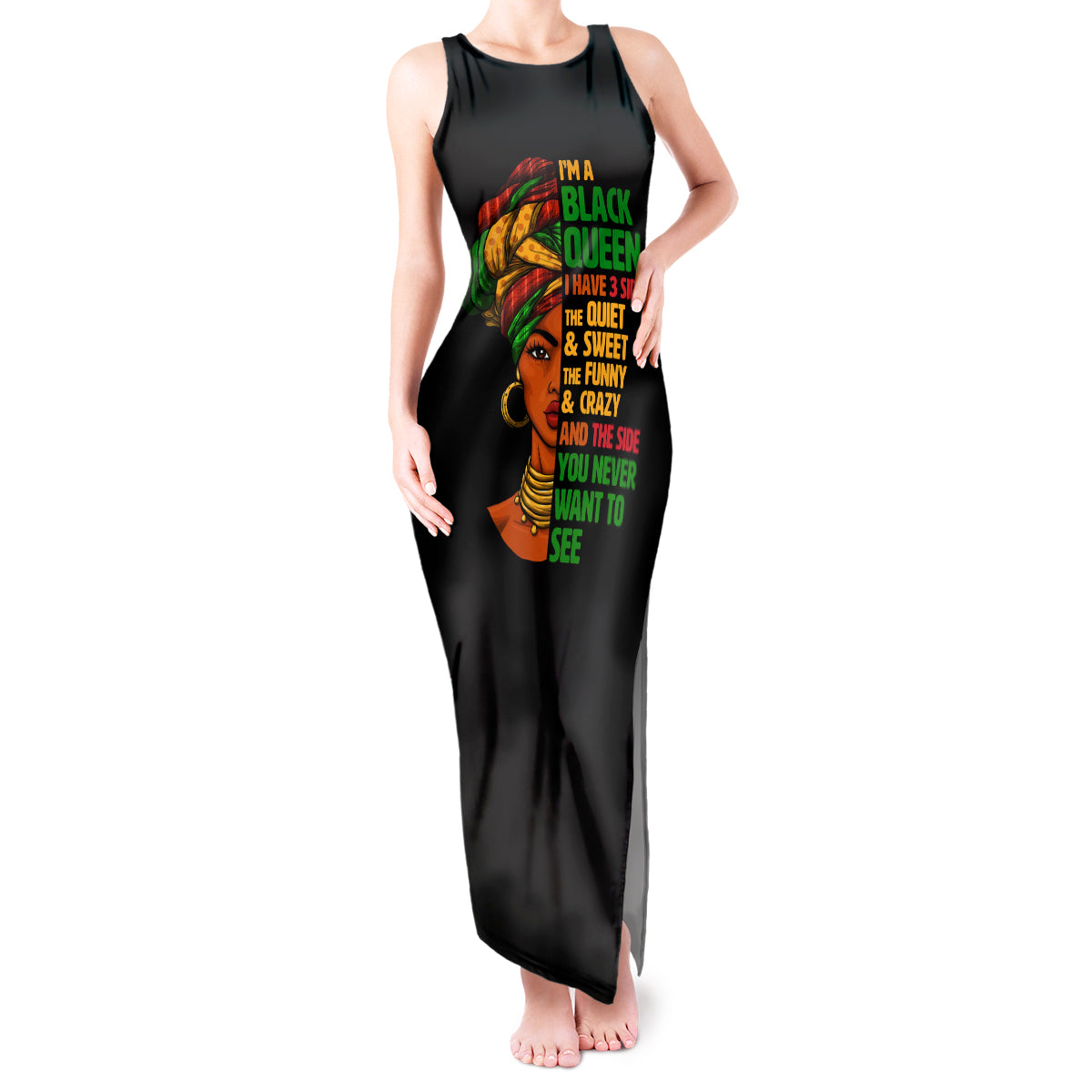 Three Sides Of Me Tank Maxi Dress African Women Black Queen - Wonder Print Shop