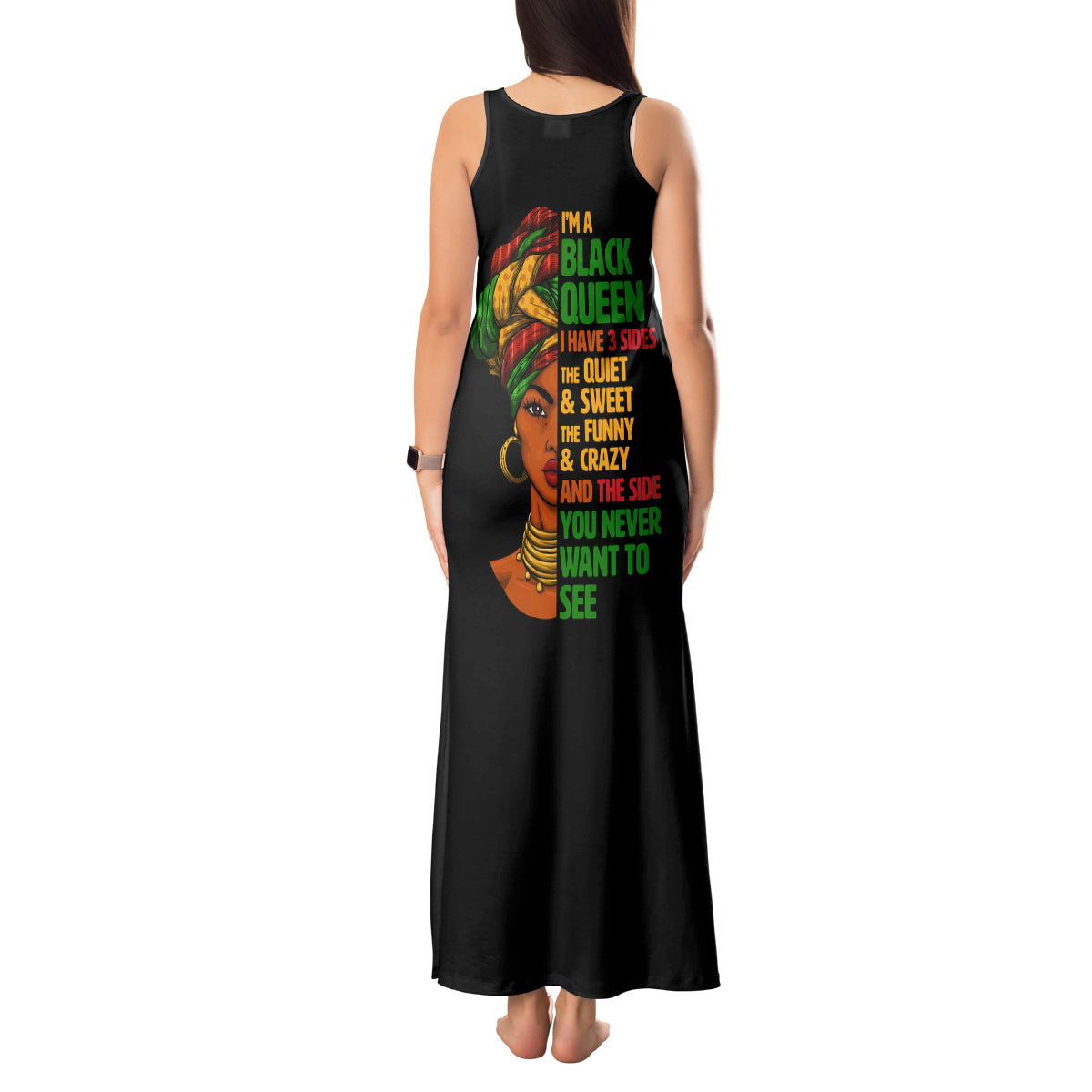 Three Sides Of Me Tank Maxi Dress African Women Black Queen - Wonder Print Shop