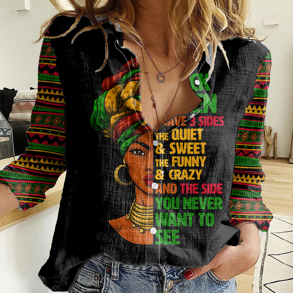 Three Sides Of Me Women Casual Shirt African Women Black Queen - Wonder Print Shop