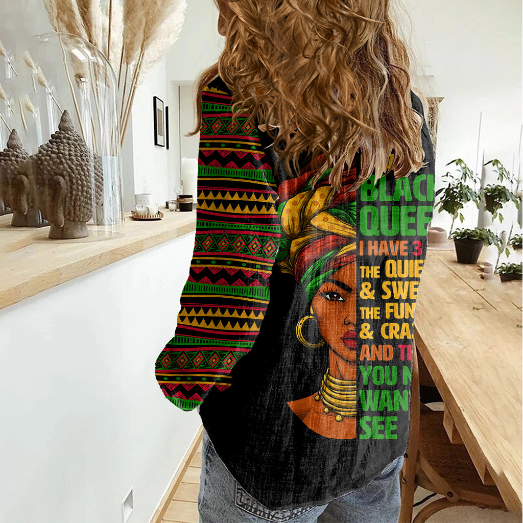 Three Sides Of Me Women Casual Shirt African Women Black Queen - Wonder Print Shop